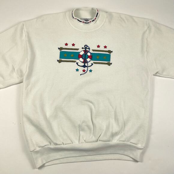 Vintage Boat Marina Sailor Sea Anchor Ocean White Crewneck Size Large - Picture 4 of 8